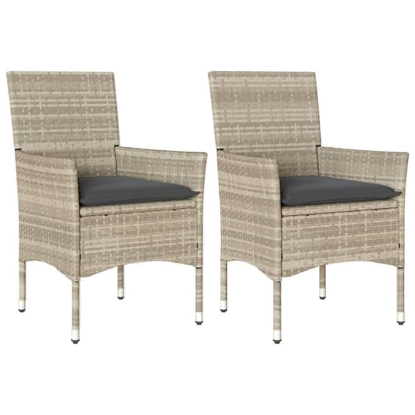 vidaXL havestole 2 stk. med hynder polyrattan lysegrå
