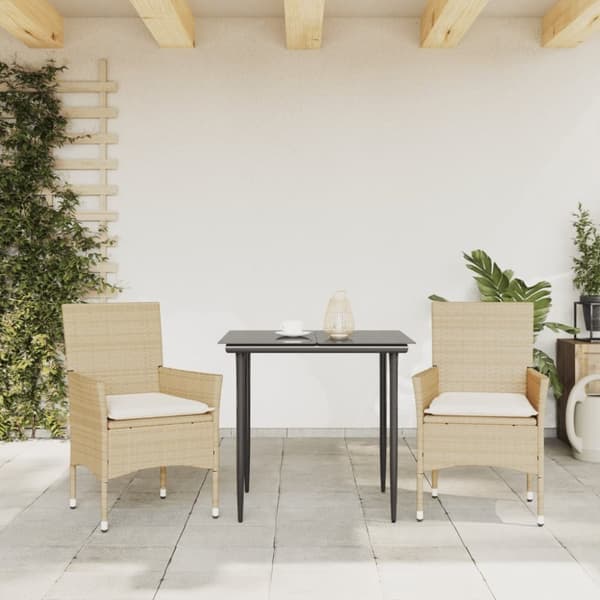 vidaXL Trädgårdsstolar med dynor 2 st beige konstrotting