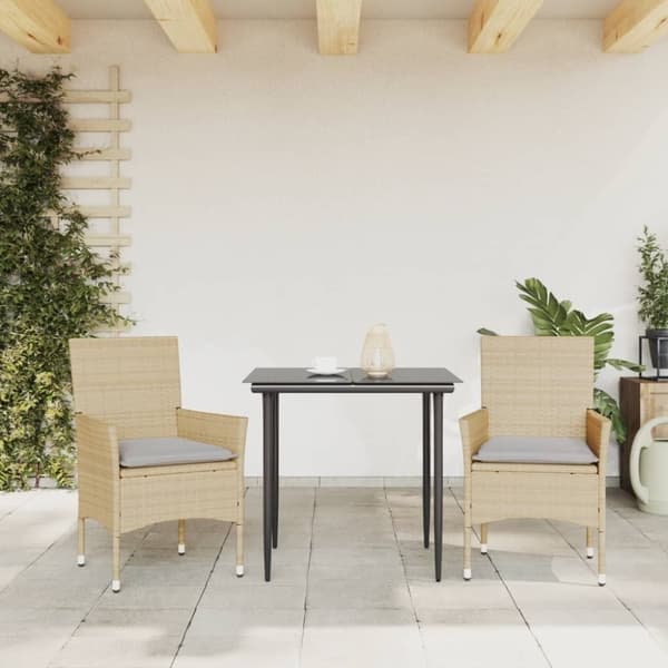 vidaXL havestole med hynder 2 stk. polyrattan beige