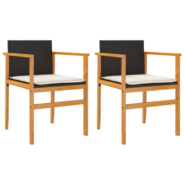 vidaXL havestole 2 stk. med hynder polyrattan og massivt træ sort
