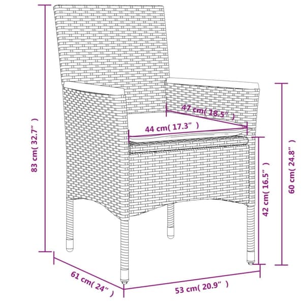 vidaXL havestole med hynder 2 stk. polyrattan sort