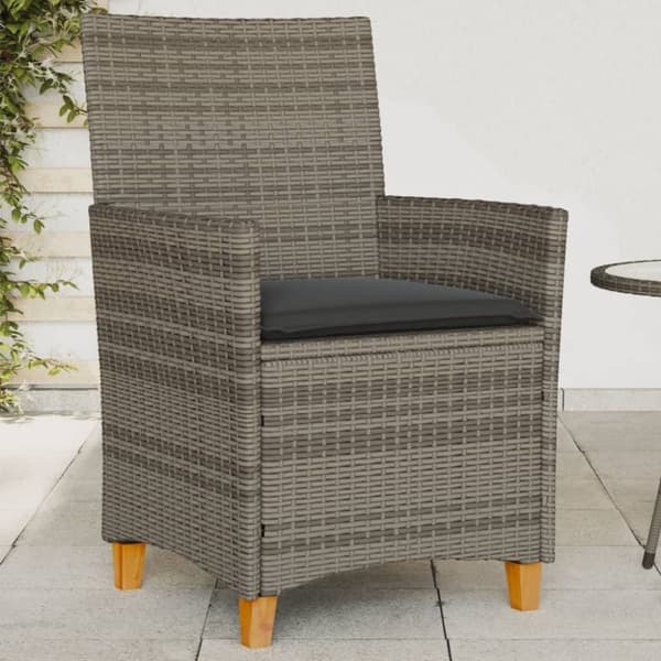 vidaXL havestole 2 stk. med hynder polyrattan og massivt træ grå