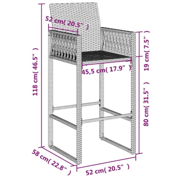 vidaXL udendørs barstole 2 stk. polyrattan brun