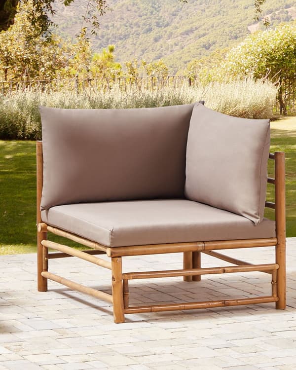 Hjørne 1-seters Seksjon Taupe Bambus Polyester Stoffpute Armløs Stol Modul Modulær Sofa
