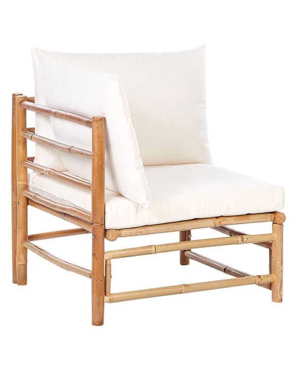 Hjørne 1-seters Seksjon Off-White Bamboo Polyester Fabric Cushion Armløs Stol Modulær Sofa