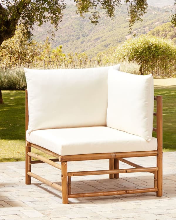 Hjørne 1-seters Seksjon Off-White Bamboo Polyester Fabric Cushion Armløs Stol Modulær Sofa