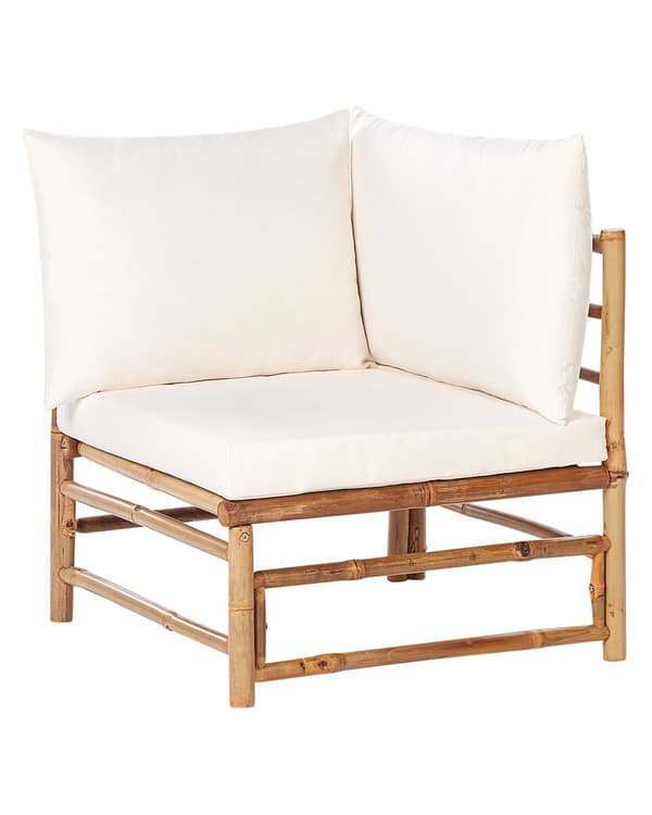 Hjørne 1-seters Seksjon Off-White Bamboo Polyester Fabric Cushion Armløs Stol Modulær Sofa