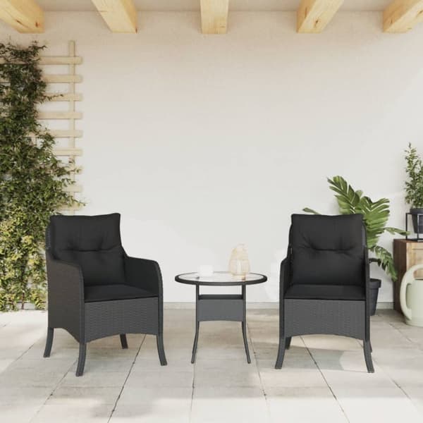 havestole med hynder 2 stk. polyrattan sort
