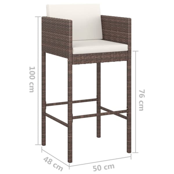 barstole 2 stk. med hynder polyrattan brun