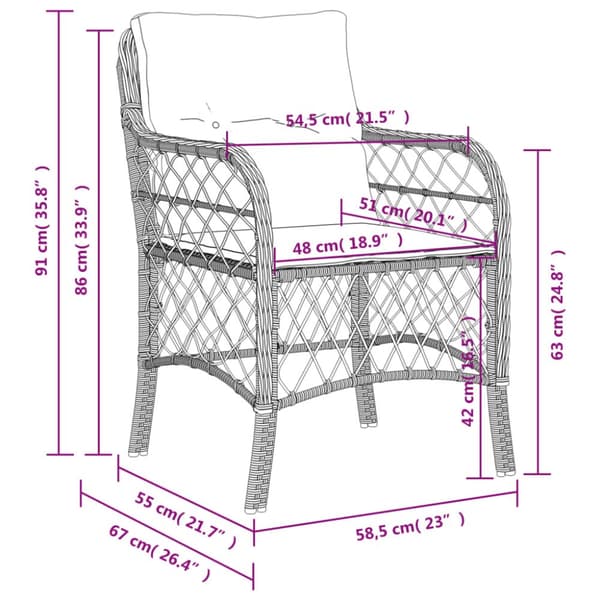 havestole med hynder 2 stk. polyrattan grå
