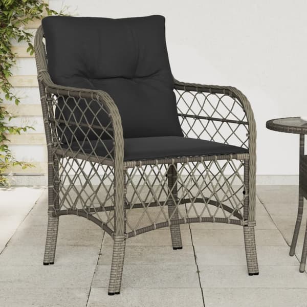 havestole med hynder 2 stk. polyrattan grå