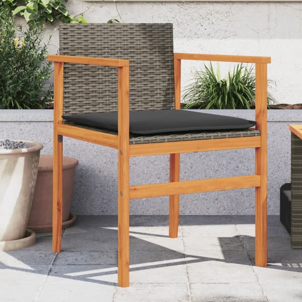 havestole 2 stk. med hynder polyrattan og massivt træ grå