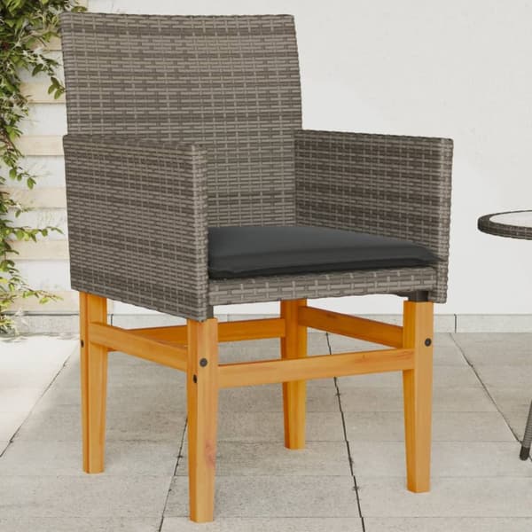havestole 2 stk. med hynder polyrattan og massivt træ grå