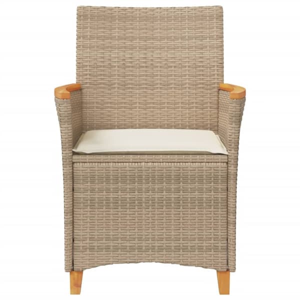 Trädgårdsstolar m.dynor 2 st beige konstrotting och massivt trä