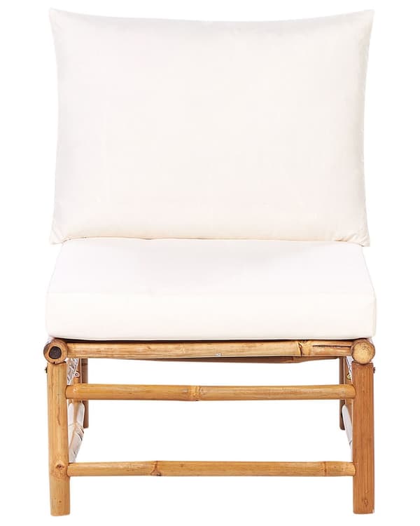 Havestol Off White Bambus Træ Lounge Stol til Haven Bambusstol til Udendørs Loungestol