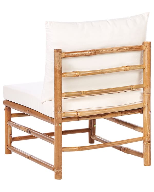 Havestol Off White Bambus Træ Lounge Stol til Haven Bambusstol til Udendørs Loungestol