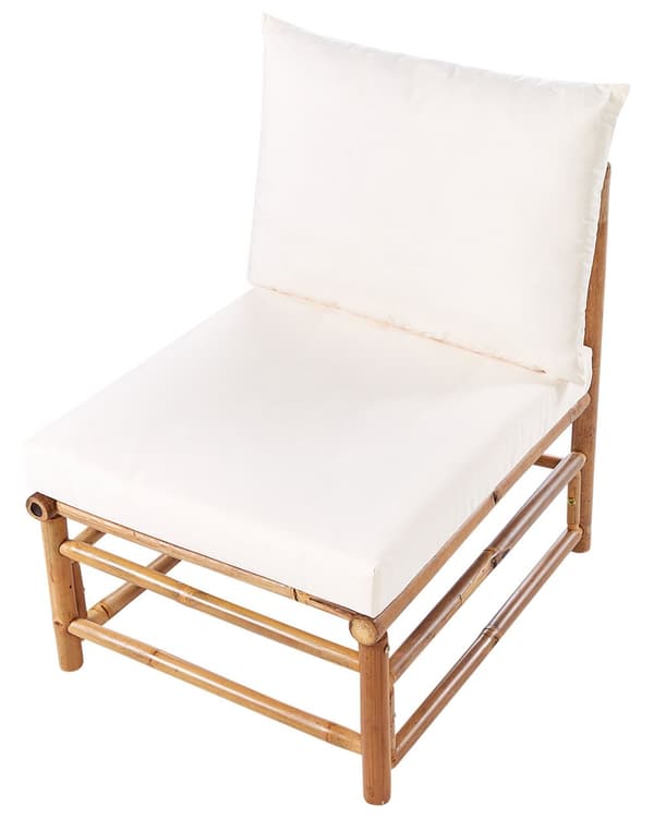 Havestol Off White Bambus Træ Lounge Stol til Haven Bambusstol til Udendørs Loungestol