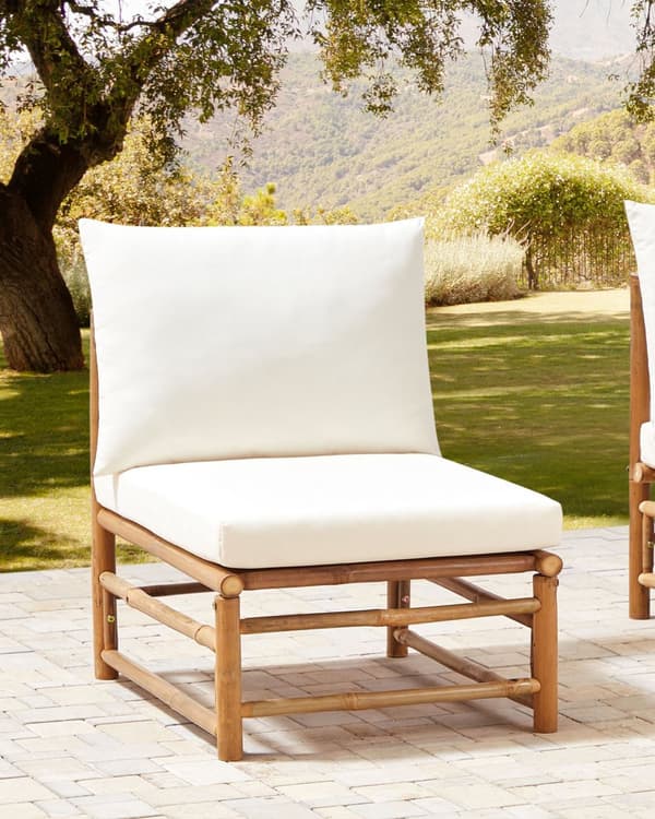 Havestol Off White Bambus Træ Lounge Stol til Haven Bambusstol til Udendørs Loungestol