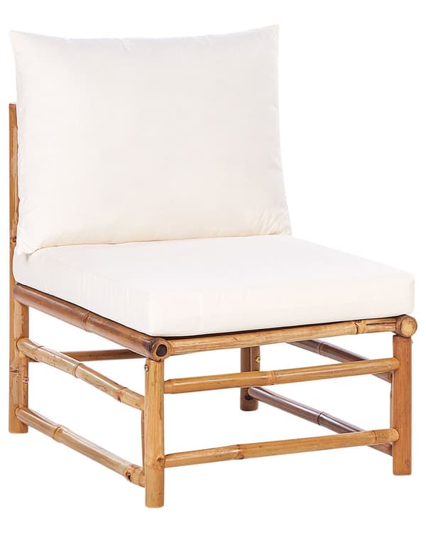 Havestol Off White Bambus Træ Lounge Stol til Haven Bambusstol til Udendørs Loungestol