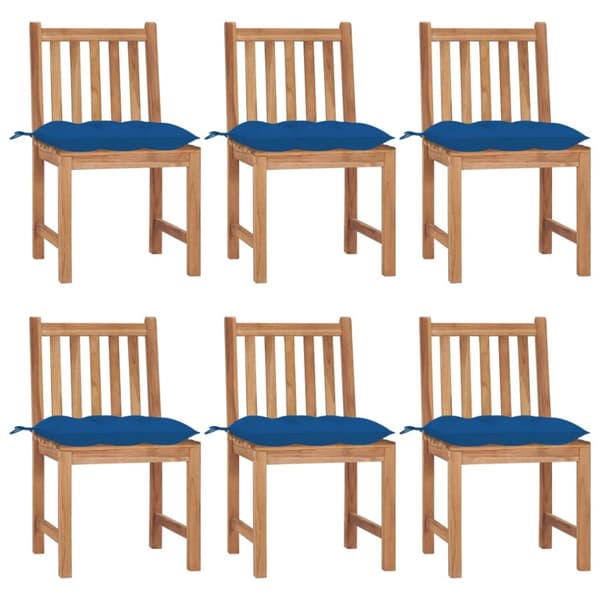 Trädgårdsstolar 6 st med dynor massiv teak