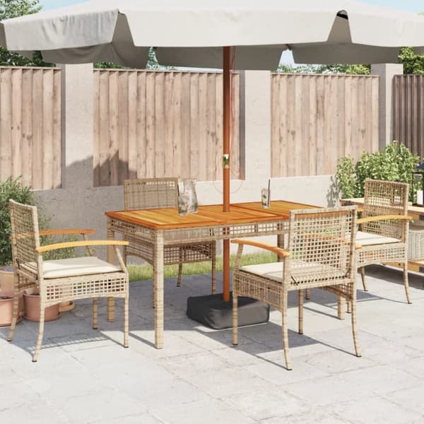 havestole 4 stk. med hynder polyrattan og akacietræ beige