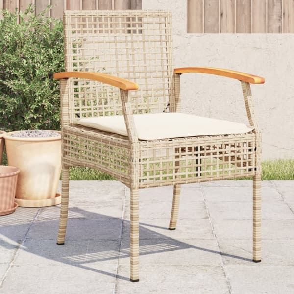 havestole 4 stk. med hynder polyrattan og akacietræ beige