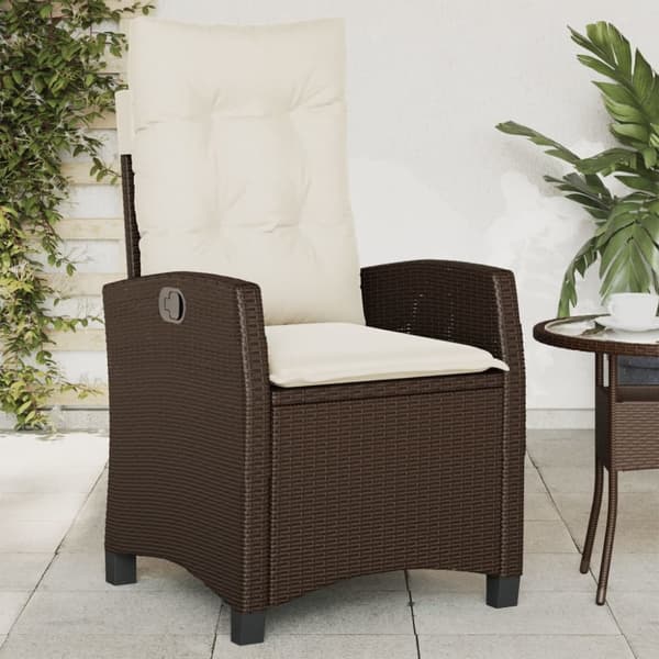 havestol med lænefunktion og hynder polyrattan brun