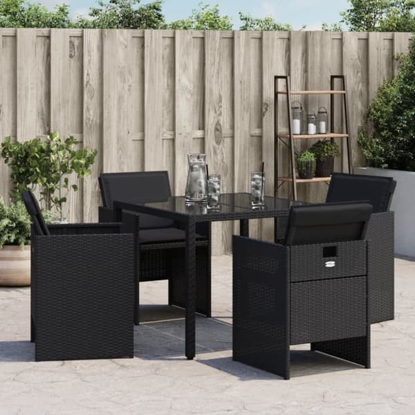 havestole med hynder 4 stk. polyrattan sort