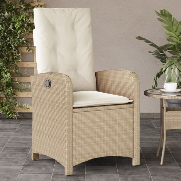 havestol med lænefunktion og hynder polyrattan beige