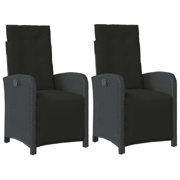 havestole 2 stk. med lænefunktion og fodstøtte polyrattan sort
