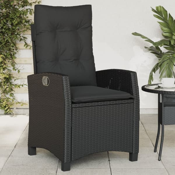 havestole med hynder 2 stk. justerbart ryglæn polyrattan sort