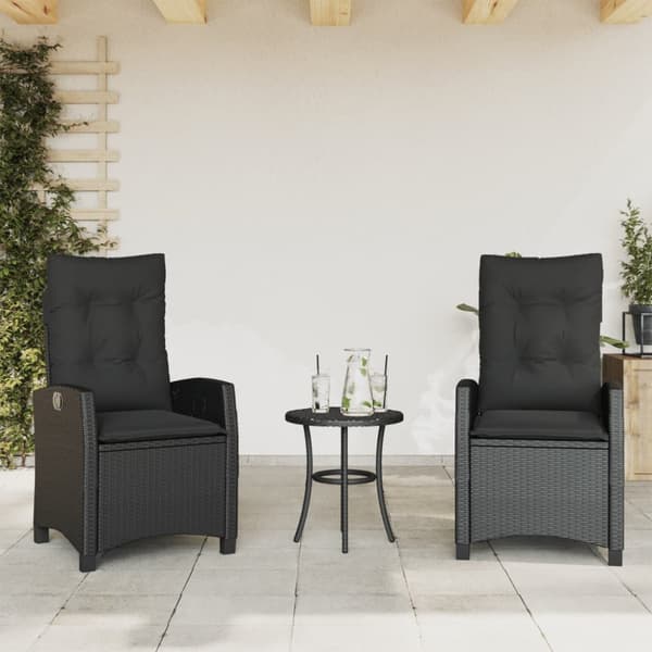 havestole med hynder 2 stk. justerbart ryglæn polyrattan sort