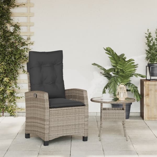 havestol med hynder justerbart ryglæn polyrattan grå