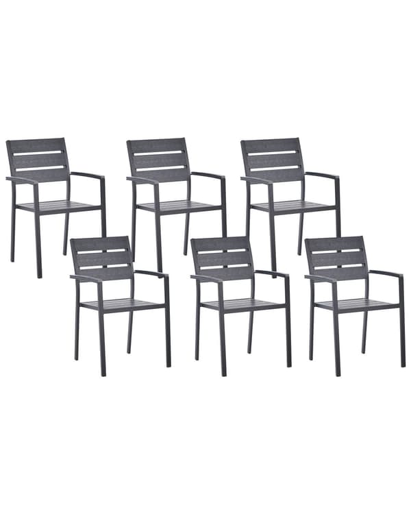 Havestole Sort Plast Sølv Aluminium Sæt af 6 Udendørs Stabelstole Noonwood Vedligeholdelsesfri til Terrasse Have