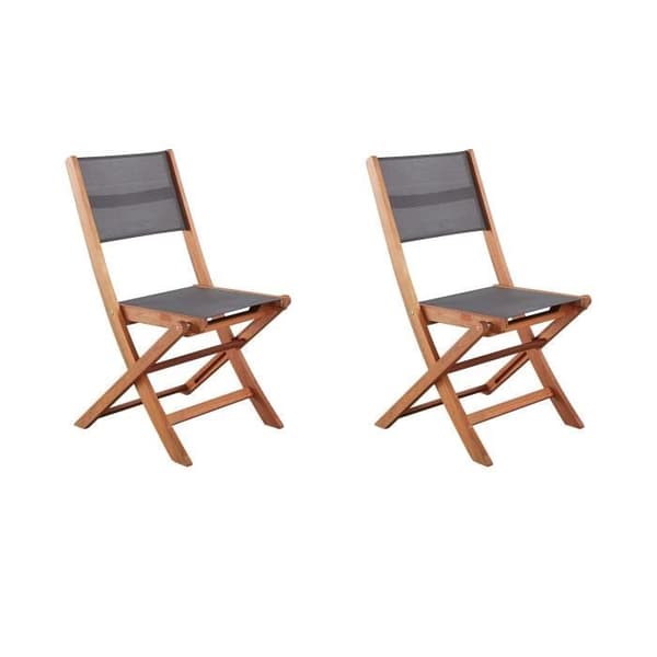 Set med 2 trädgårdsstolar i FSC akaciaträ och sits i textilen - 50 x 57 x 90 cm - Grå