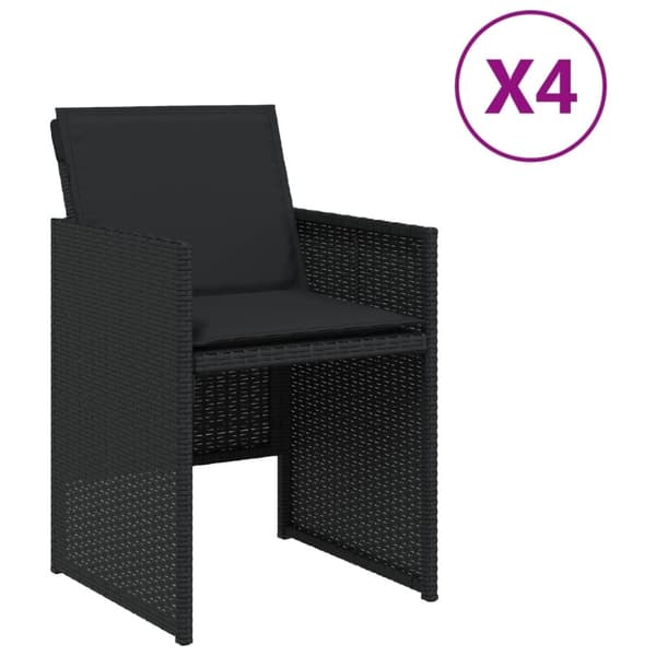 vidaXL Trädgårdsstolar med dynor 4 st svart konstrotting