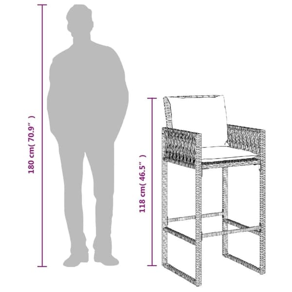 vidaXL barstole til haven med hynder 2 stk. polyrattan sort