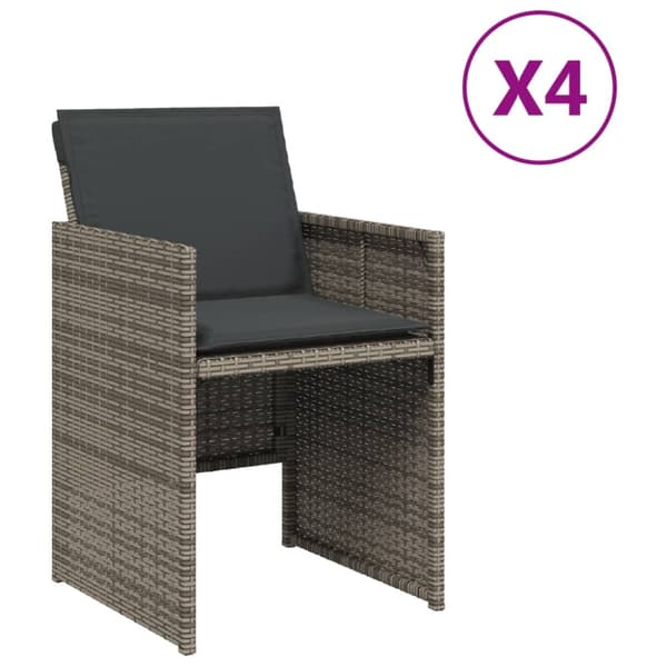 vidaXL Trädgårdsstolar med dynor 4 st grå konstrotting