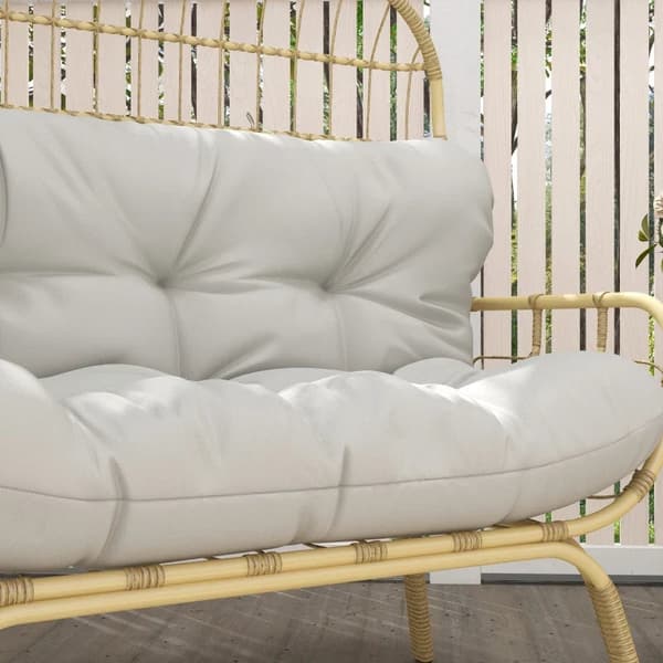 Rootz rottinki tuoli - ulkotuoli - rottinkiinen kahden istuttava sohva - säänkestävä - luonnollinen + harmaa - 126cm x 72cm x 126cm