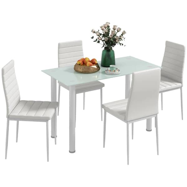 Rootz Dining Group - Ruokapöytä ja 4 tuolia - Moderni muotoilu - Lasipöytä - Keinonahka - Valkoinen - 120cm x 60cm x 97cm