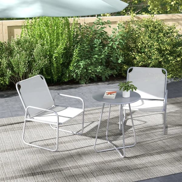 Rootz puutarhakalustesetti - 3-osainen - 2 tuolia - Hengittävä kangaspäällinen - 1 pyöreä pöytä Ø60 cm - Teräs - Muovi - Vaaleanharmaa - 52w X 47,5d c