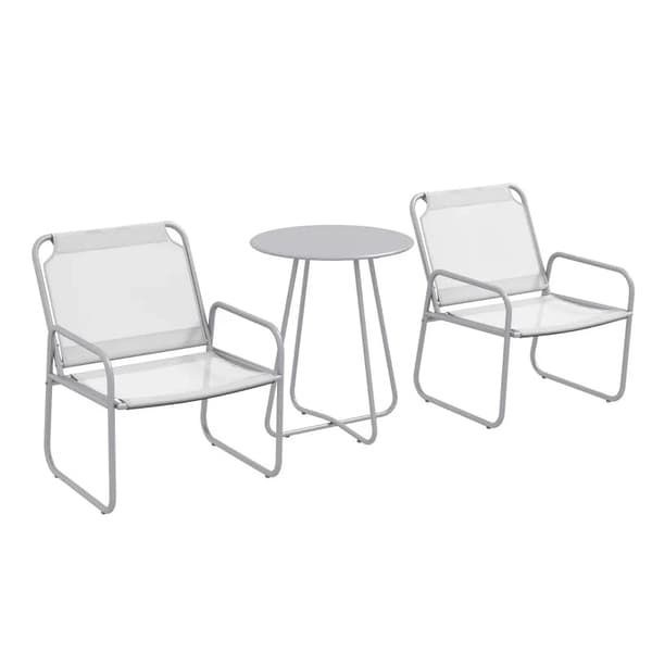 Rootz puutarhakalustesetti - 3-osainen - 2 tuolia - Hengittävä kangaspäällinen - 1 pyöreä pöytä Ø60 cm - Teräs - Muovi - Vaaleanharmaa - 52w X 47,5d c