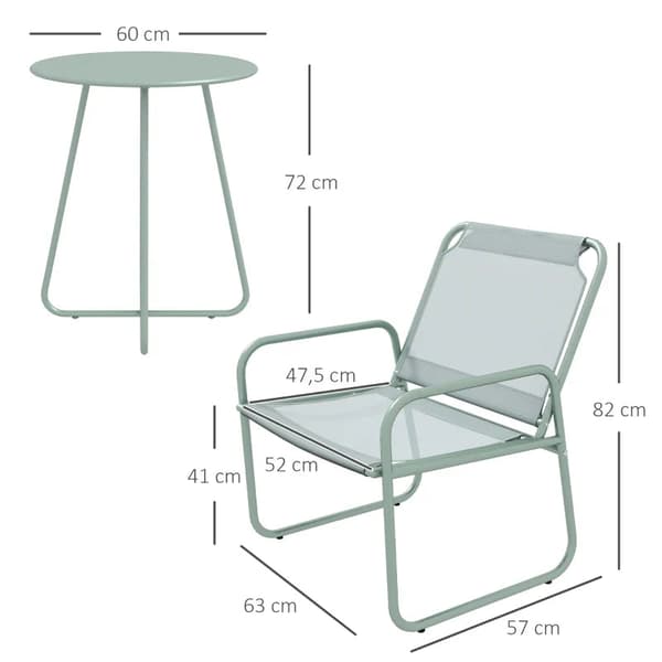 Rootz Trädgårdsmöbler Set - Rotting Uteplats Set - 2 Fåtöljer - Sittdynor - 1 Runt Bord Ø60 Cm - Stål - Plast - Grön - 52W x 47,5D cm