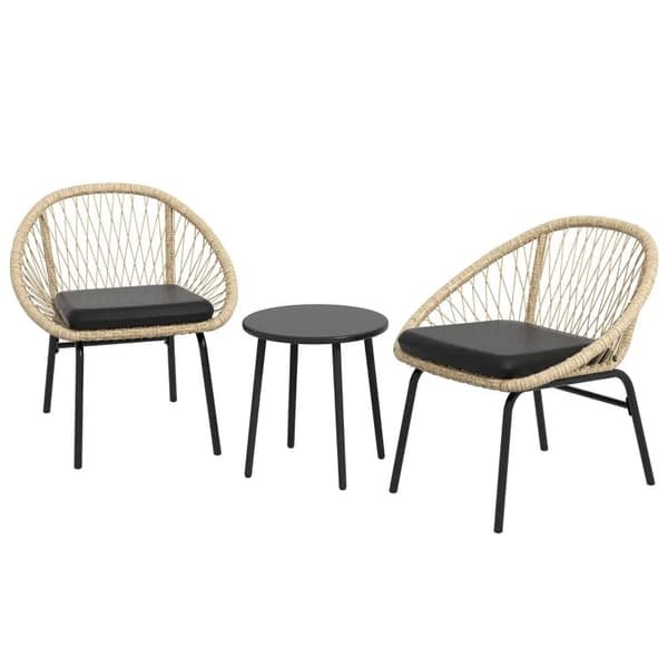 Rootz Trädgårdsmöbler Set - Rotting Uteplats Set - 2 Fåtöljer - Sittkuddar - 1 Runt Bord Ø60 Cm - PE Rotting-Polyester - Svart-Gul - 43W x 45D cm