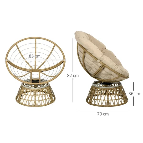 Rootz Wicker Chair - Rottingstol - Utomhusstol - Kudde - Boho Style - Väderbeständig - PE rotting - Polyester - Kräm - Natur - 85cm X 70cm X 82cm