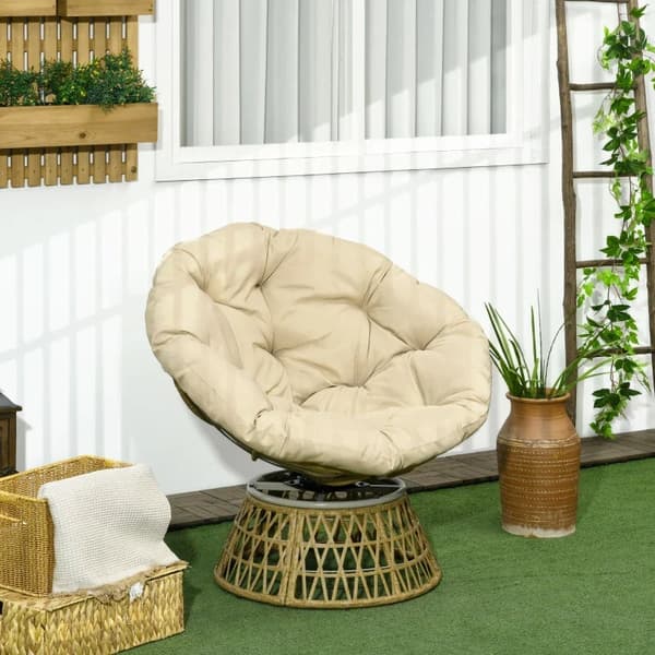 Rootz Wicker Chair - Rottingstol - Utomhusstol - Kudde - Boho Style - Väderbeständig - PE rotting - Polyester - Kräm - Natur - 85cm X 70cm X 82cm