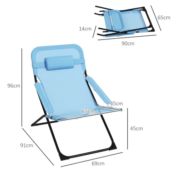 Rootz Havestole - Foldestol - 4 niveauer - Justerbar åndbar - Metalstel - Stål - Polyester - Skum - Sort-Blå - 69L x 91W x 96H cm