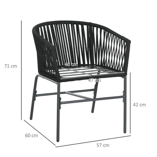 Rootz Havestole - Udendørsstole - Sæt med 2 - Boho Design - Sæde- og rygpuder - Komfortabel sædeskal - Metalstel - Stål-polyethylen - Mørkegrå - 57W x
