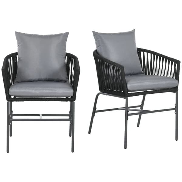 Rootz Havestole - Udendørsstole - Sæt med 2 - Boho Design - Sæde- og rygpuder - Komfortabel sædeskal - Metalstel - Stål-polyethylen - Mørkegrå - 57W x