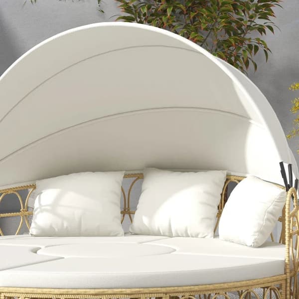 Rootz Sun Island - 4-osainen - Jatkettava katto - 5 tyynyä - Sohvapöytä - Rottininen look - Beige - 178L x 85D x 66,5K cm
